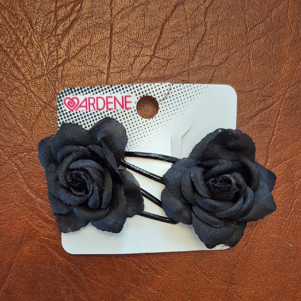 Black Flower Barrette Hair Clips From Ardene, New With Tags